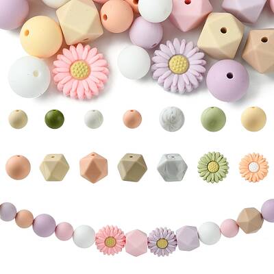 48Pcs 14 Styles Food Grade Eco-Friendly Silicone Focal Beads