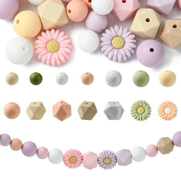 48Pcs 14 Styles Food Grade Eco-Friendly Silicone Focal Beads