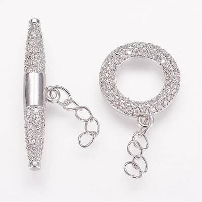 Brass Micro Pave Cubic Zirconia Ring Toggle Clasps