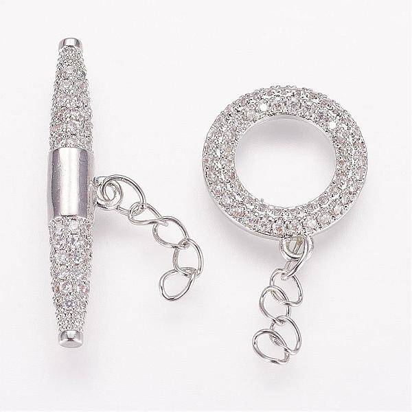 Brass Micro Pave Cubic Zirconia Ring Toggle Clasps