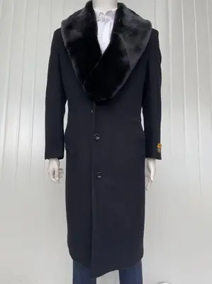 Mens Full Length Wool and Cashmere Overcoat - Winter Topcoats - Black Coat