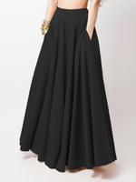 Women's Solid Pocket Flared Skirt, Elegant High Waist A-line Maxi Skirt for Party Holiday Wedding Guest, Ladies Bottoms for A...