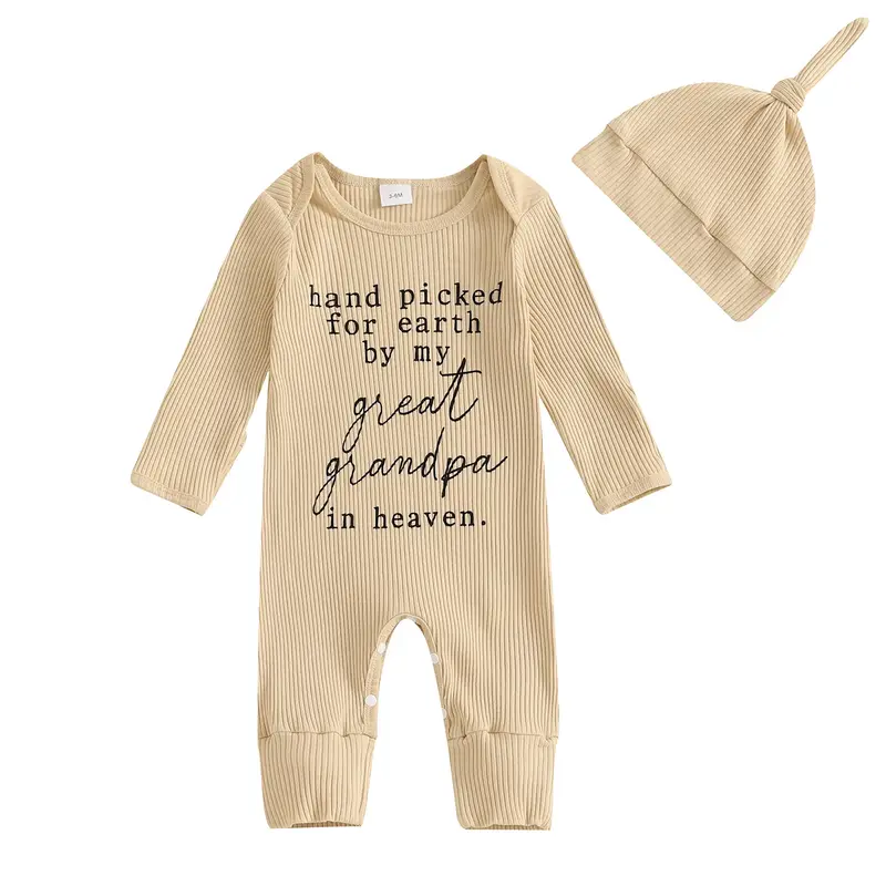Baby Boy Winter Clothes Hand Picked For Earth By My Great Grandma/Grandpa In Heaven Letter Print Long Sleeve Crew Neck Romper...