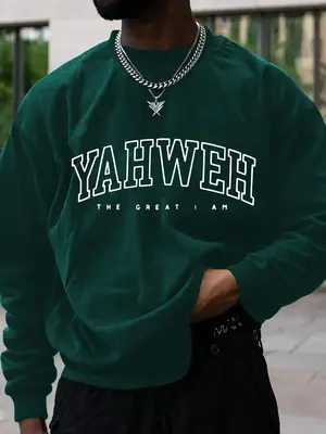 Men's Letter Print Drop Shoulder Sweatshirt, Loose Casual Long Sleeve Round Neck Pullover for Fall & Winter, Men's Clothes fo...