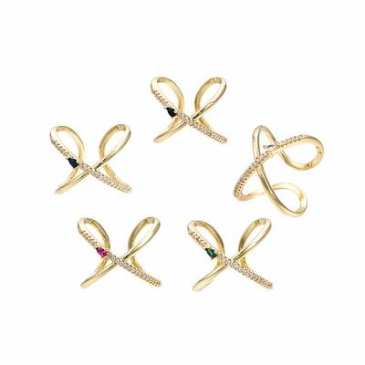 Real 18K Gold Plated Brass Criss Cross Cuff Ring