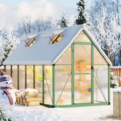 Garvee Heavy Duty Aluminum Polycarbonate Greenhouse Kit - Spacious 6x11 FT Walk-In Outdoor Greenhouse with Roof Vent, Lockabl...