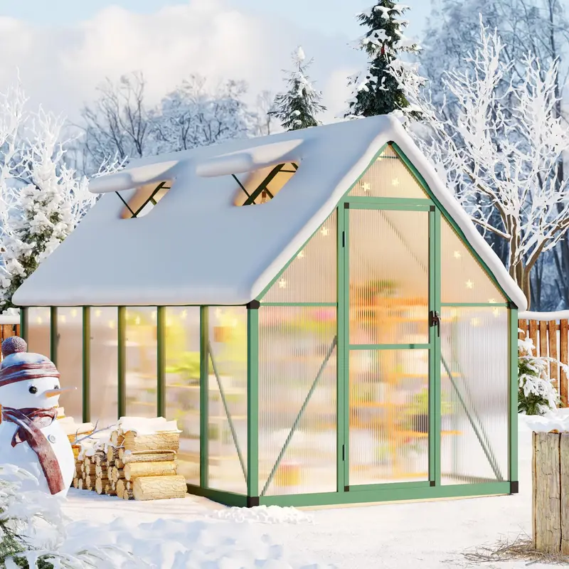 Garvee Heavy Duty Aluminum Polycarbonate Greenhouse Kit - Spacious 6x11 FT Walk-In Outdoor Greenhouse with Roof Vent, Lockabl...