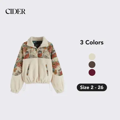 Cider [Restock12/16, 3 colors, size 2-26] Fleece Collar Floral Cat Knotted Sweatshirt With Adjustable Drawstrings, Christmas ...