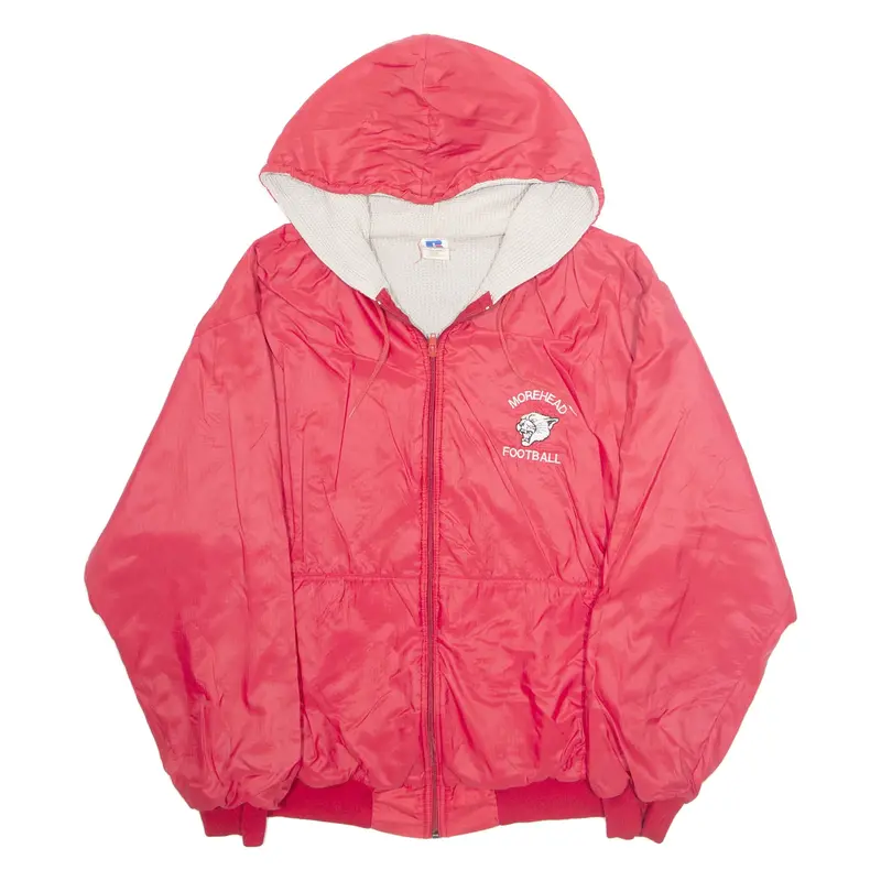 RUSSELL ATHLETIC Morehead Football Mens Rain Jacket Red Nylon USA Hooded L