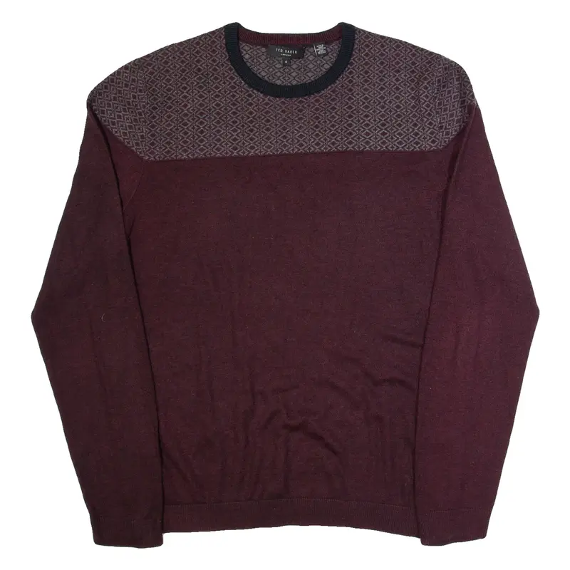 TED BAKER Mens Jumper Maroon Tight Knit Wool L
