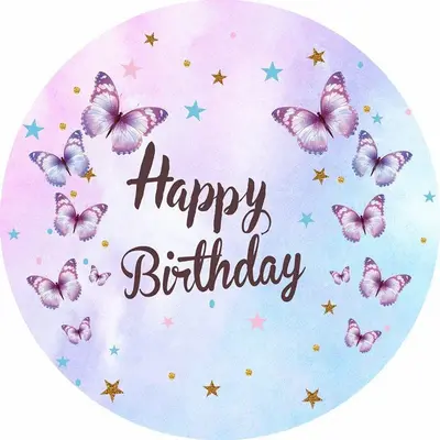 Aperturee Purple Butterfly Stars Birthday Round Backdrop Kit | Custom Round Birthday Backdrop | Circle Party Backdrop | Circl...