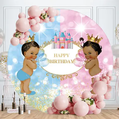 Aperturee Round Glitter Boy Girl Happy Birthday Backdrop