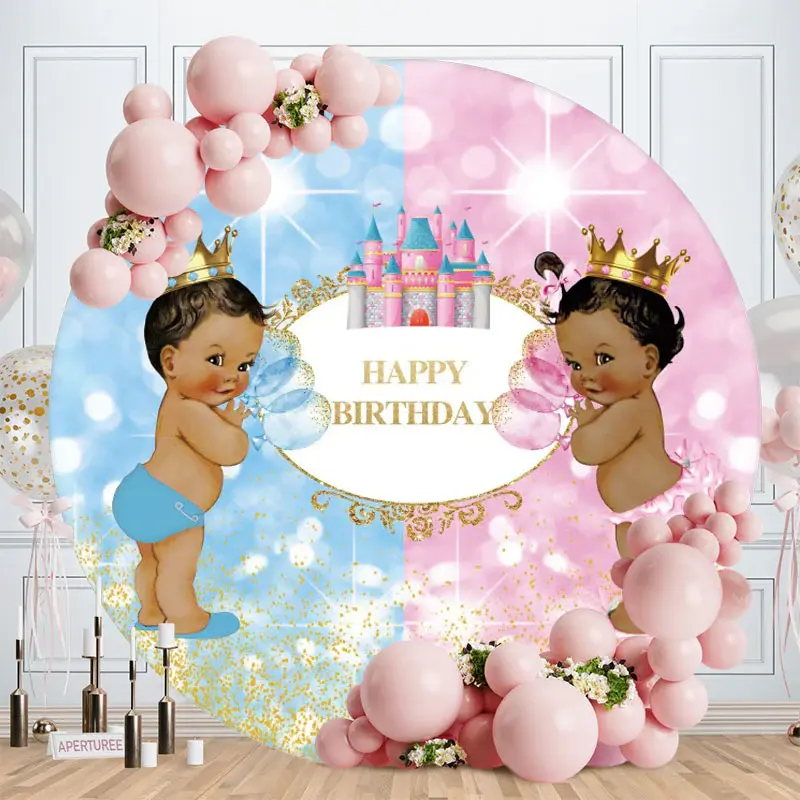 Aperturee Round Glitter Boy Girl Happy Birthday Backdrop