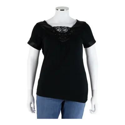 FIORELLA RUBINO Beaded Top Black V-Neck Short Sleeve Womens L