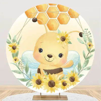 Little Bee Honeycomb Floral Round Birthday Backdrop