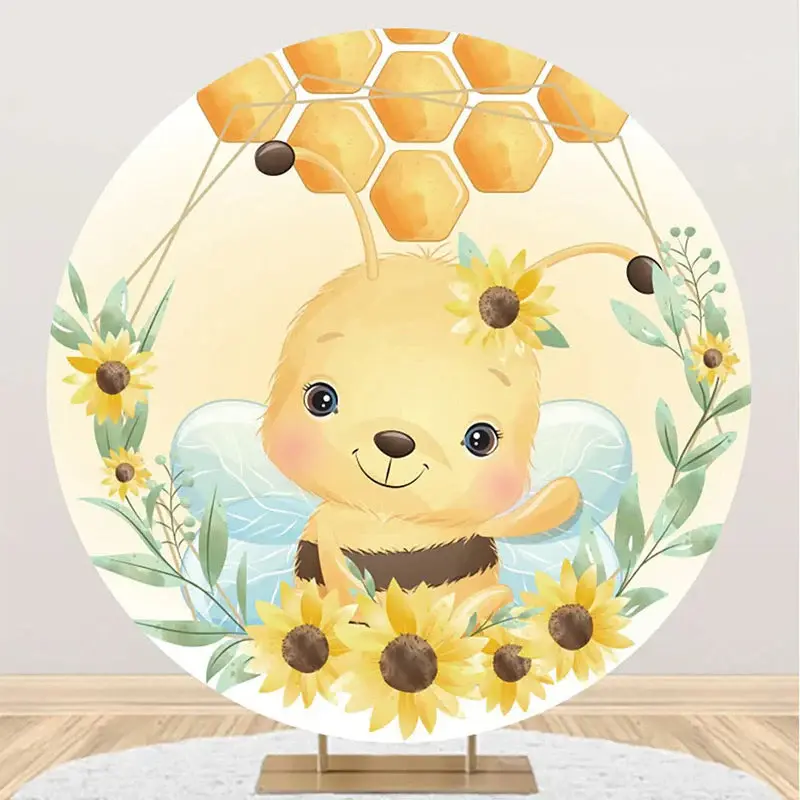 Little Bee Honeycomb Floral Round Birthday Backdrop