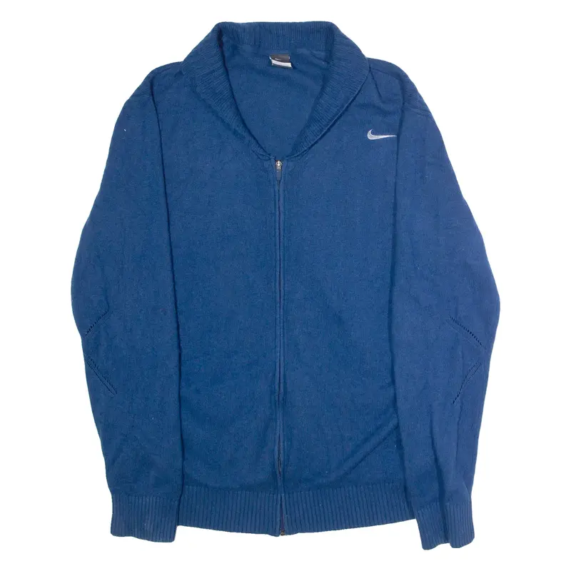 NIKE Mens Cardigan Blue V-Neck Tight Knit Wool 2XL