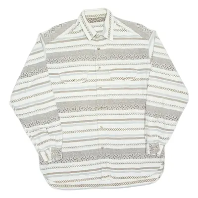 Mens Flannel Shirt Beige Crazy Pattern Long Sleeve XL