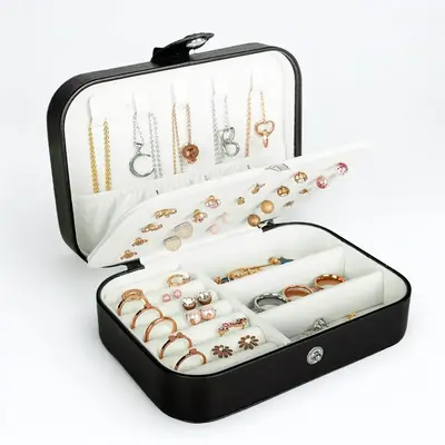 Elegant PU Jewellery Storage Box With Compartments, Double Layer Portable Travel Jewelry Storage Case, Summer Essentials, Jew...