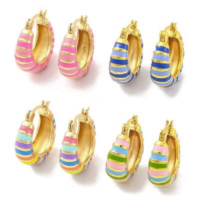 Brass & Enamel Stripe Hoop Earrings for Women