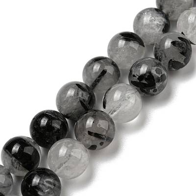 Grade A Natural Tourmalinated Quartz/Black Rutilated Quartz Beads Strands