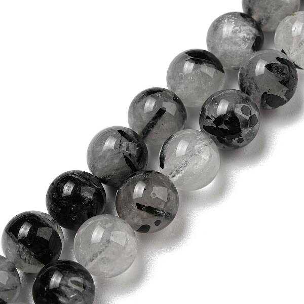 Grade A Natural Tourmalinated Quartz/Black Rutilated Quartz Beads Strands