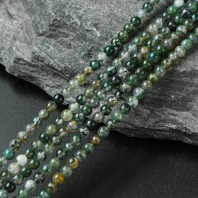 Natural Moss Agate Bead Strands