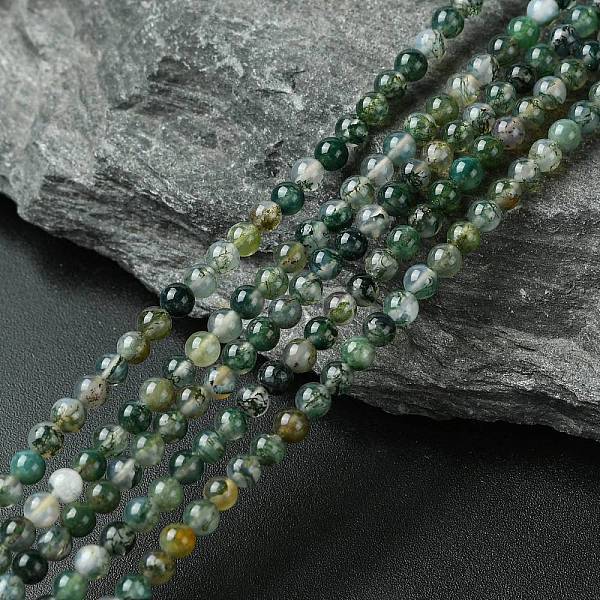 Natural Moss Agate Bead Strands