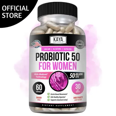 Kaya Naturals Womenβs Probiotic 50 Billion CFU β Digestive Health Support β Non-GMO & Gluten-Free β 60 Capsules