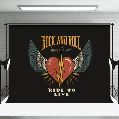 Retro Wing Heart Rock And Roll Ride To Live Backdrop