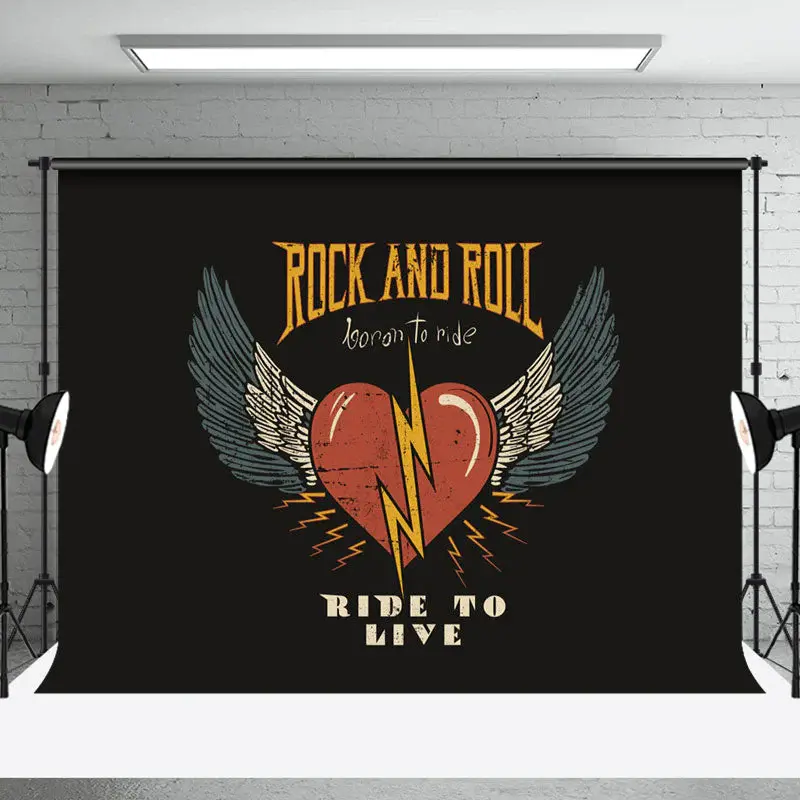 Retro Wing Heart Rock And Roll Ride To Live Backdrop