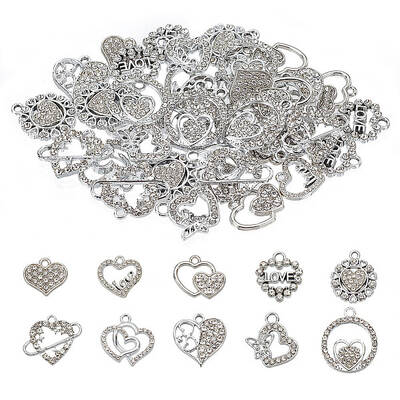 40Pcs 10 Styles Alloy Rhinestone Pendants