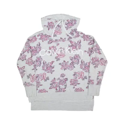 CALVIN KLEIN Floral Sweatshirt Grey High Neck Womens M