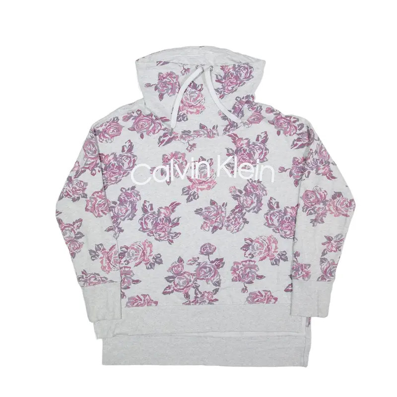 CALVIN KLEIN Floral Sweatshirt Grey High Neck Womens M