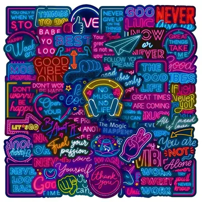 50pcs Graffiti Waterproof Decorative Sticker, Inspirational Text Series Graffiti Sticker, For Water Bottles, Skateboards, Not...