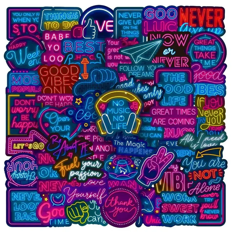 50pcs Graffiti Waterproof Decorative Sticker, Inspirational Text Series Graffiti Sticker, For Water Bottles, Skateboards, Not...