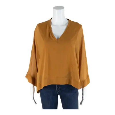 ZARA Sheer Overlay Yellow V-Neck 3/4 Sleeve Top Womens S