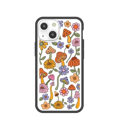 Clear Shrooms and Blooms iPhone 13 Mini Case With Black Ridge