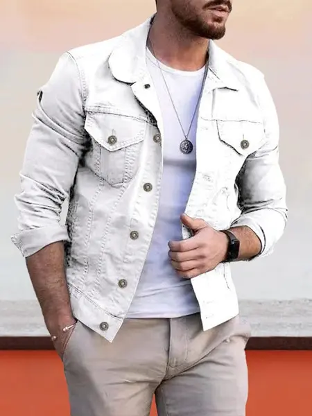 Coofandy Casual Button Denim Jacket, White / XXXL