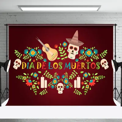 Cute Music Skull Dia Delas Muertos Celebration Backdrop
