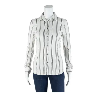 ZARA BASIC Button-Up Cream Collared Striped Long Sleeve Womens XS