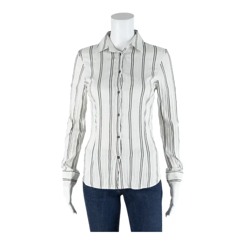 ZARA BASIC Button-Up Cream Collared Striped Long Sleeve Womens XS