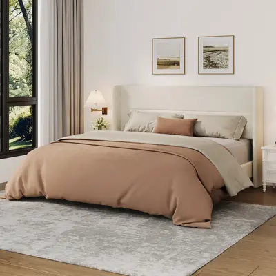 Garvee King Size Bed Frame with Wingback Headboard, Velvet Upholstered Platform Bed Frame with Sturdy Wooden Slats Support, N...