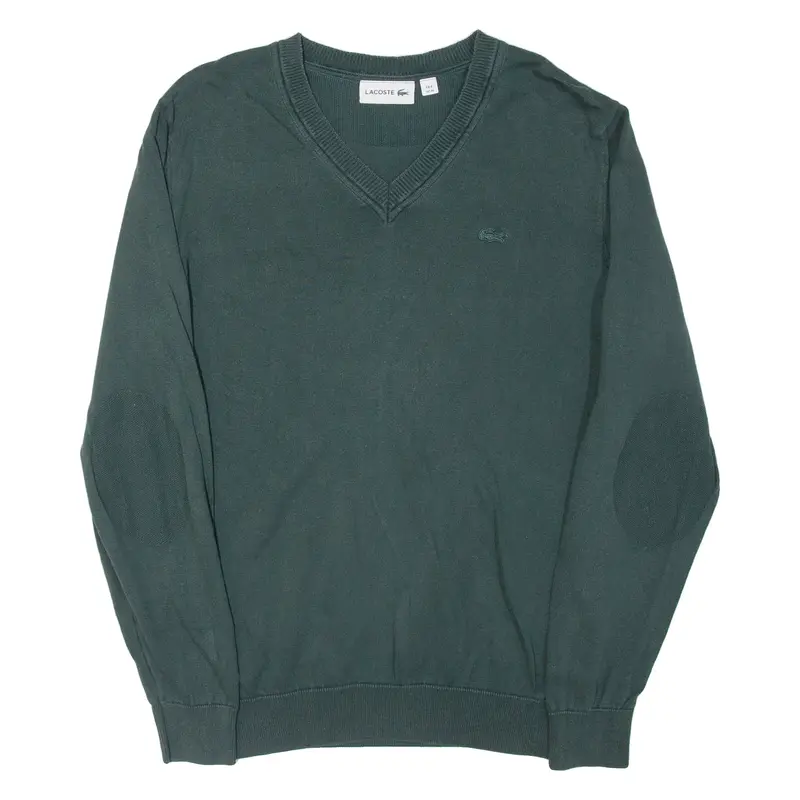 LACOSTE Mens Jumper Green V-Neck Tight Knit M