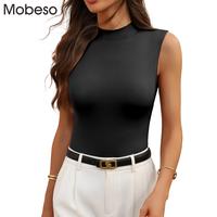 Mobeso Women's Bodysuits Mock Turtle Neck Sleeveless Double-Lined Tank Top Bodysuit for Going Out Classic slim breathable and...