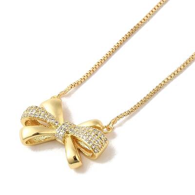 Bowknot Micro Pave Clear Cubic Zirconia Pendant Necklaces