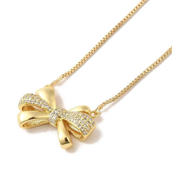 Bowknot Micro Pave Clear Cubic Zirconia Pendant Necklaces
