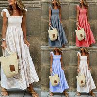 2025 Ins Style Women's Summer Elegant Women's Clothing Patchwork Plaid Sling Elastic Swing Dress Fashion
