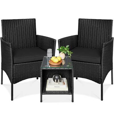 Best Choice Products 3-Piece Outdoor Wicker Conversation Patio Bistro Set, w/ 2 Chairs, Table
