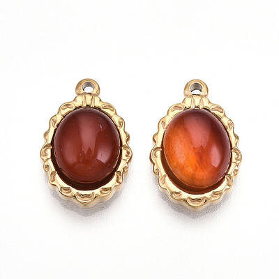 304 Stainless Steel Pave Natural Carnelian Pendants